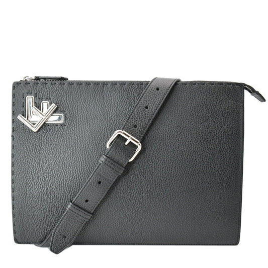 FENDI Leather Crossbody Messenger Bag Black