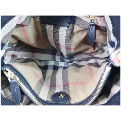 BURBERRY House Check Medium Banner Calf Leather Tote Bag Black