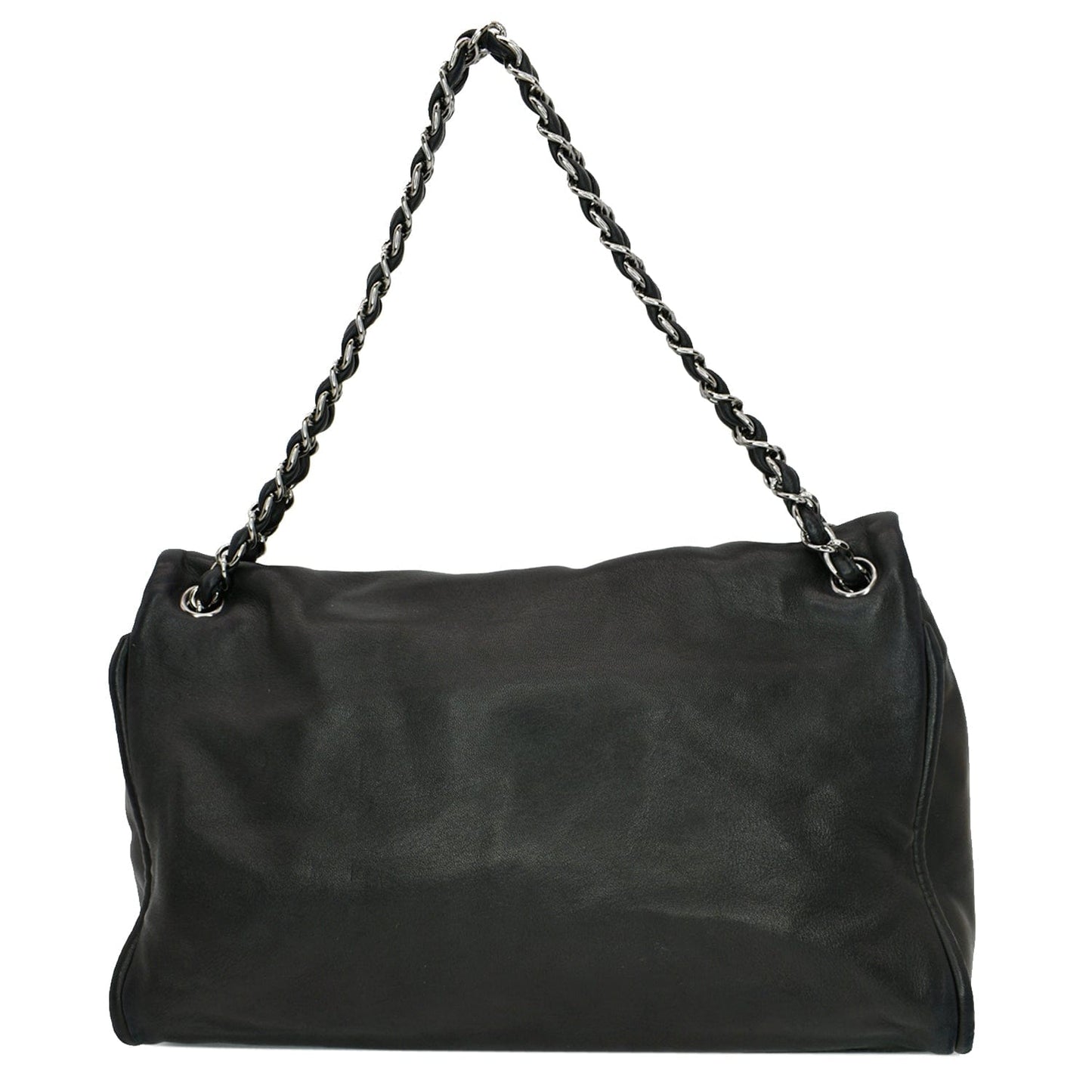CHANEL Double Foldover Twist Closure Smooth Lambskin Tote Bag Black