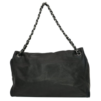 CHANEL Double Foldover Twist Closure Smooth Lambskin Tote Bag Black