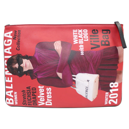 BALENCIAGA Magazine Print Leather Zippy Clutch Red/Blue - 20% OFF