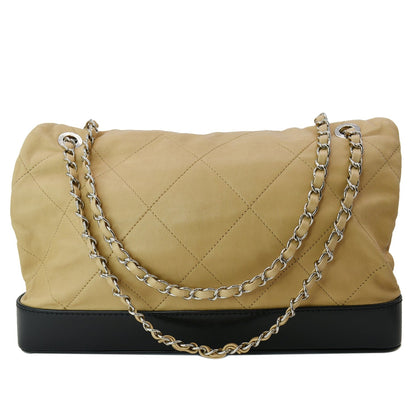 CHANEL Classic Flap Lambskin Leather Tote Bag Beige/Black