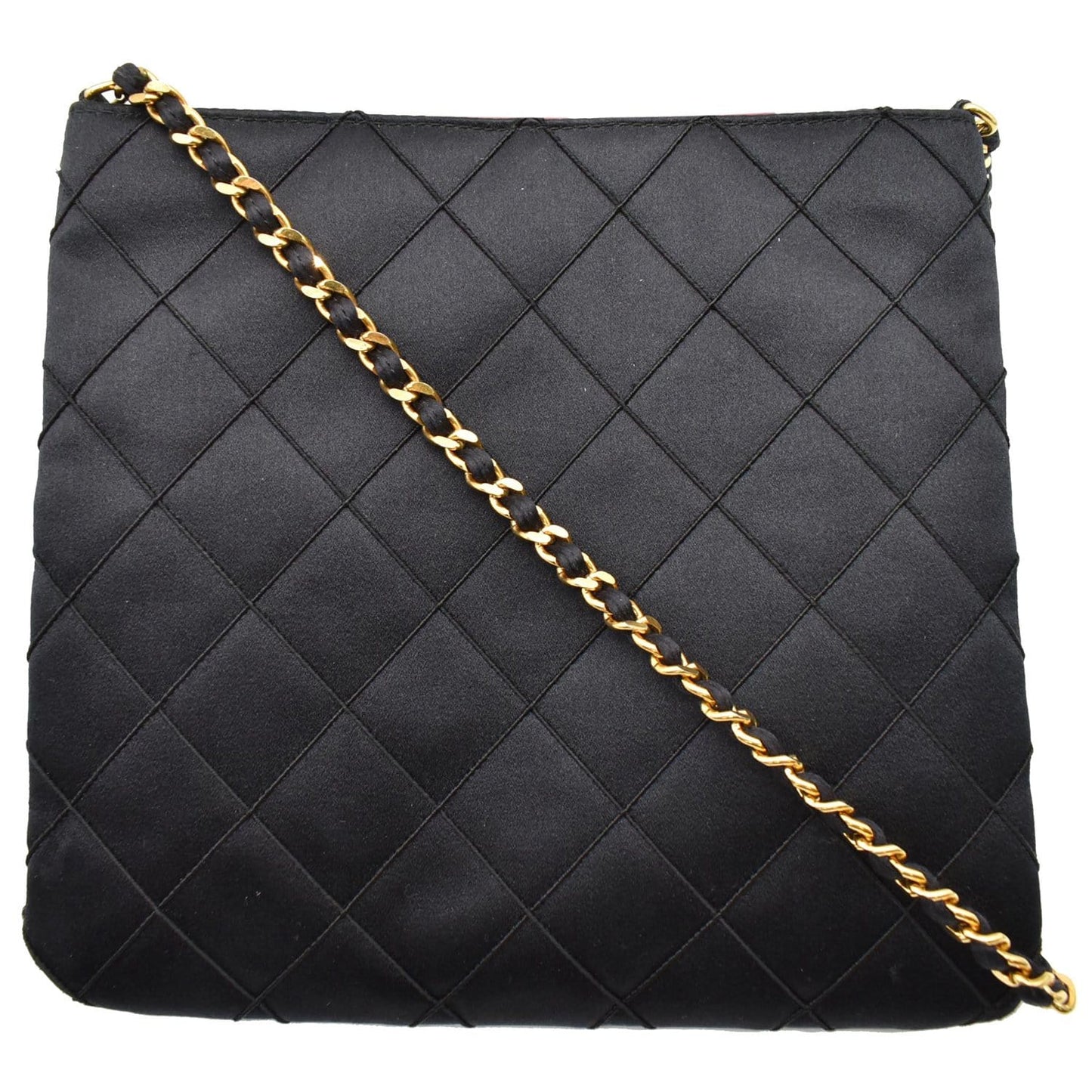 CHANEL Vintage Quilted Satin Tassel Shoulder Bag Black