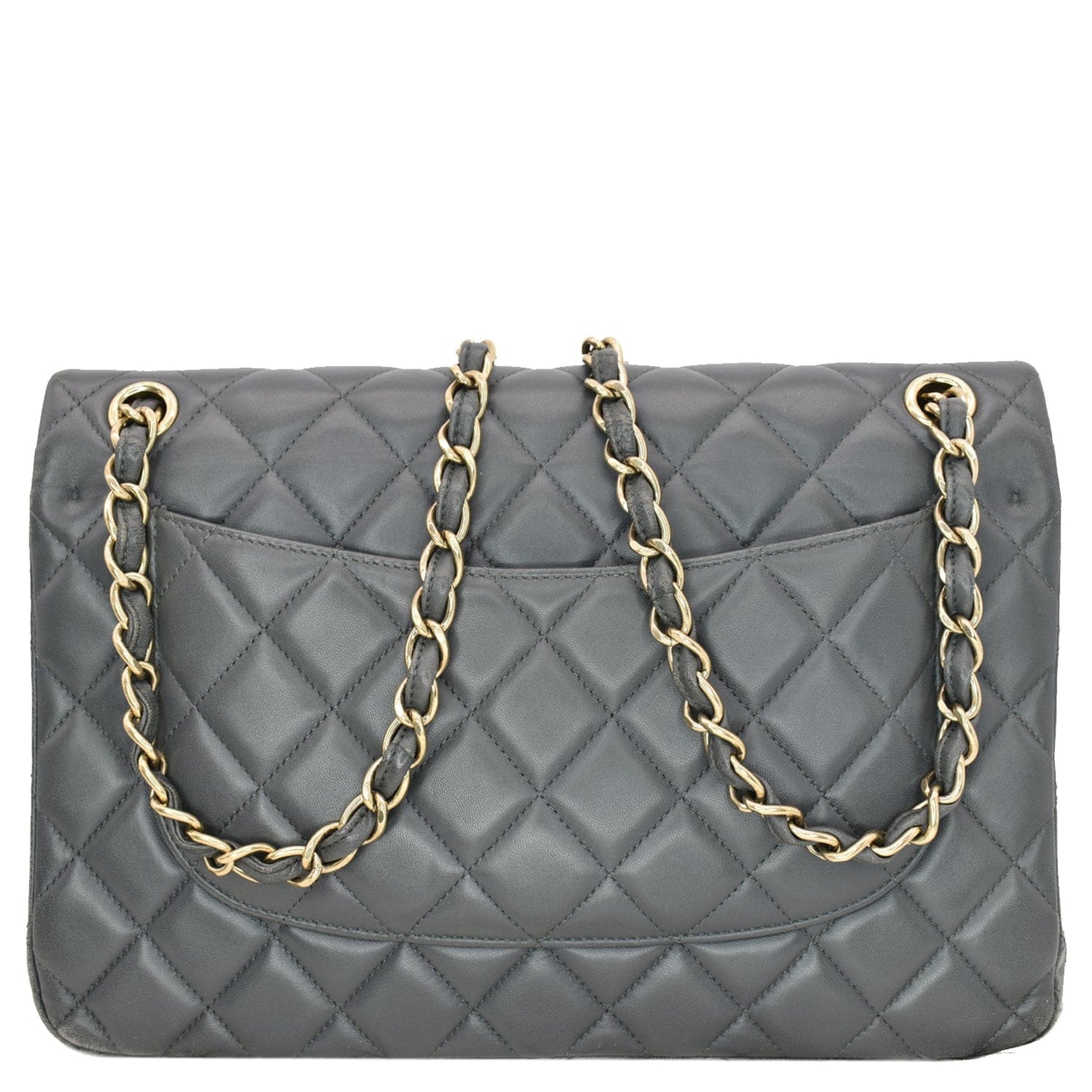 CHANEL Classic Jumbo Double Flap Lambskin Leather Shoulder Bag Grey