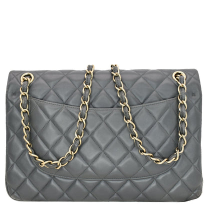 CHANEL Classic Jumbo Double Flap Lambskin Leather Shoulder Bag Grey