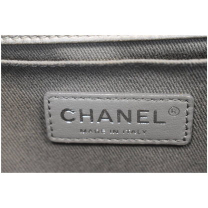 CHANEL Boy Flap with Stingray Lambskin Leather Shoulder Bag Silver