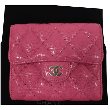 CHANEL CC Card Holder Caviar Quilted Leather Flap Wallet Pink