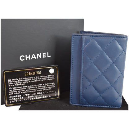 CHANEL Classic Folded Leather Card Holder Wallet Blue