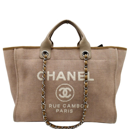 CHANEL Deauville Large Canvas Tote Bag Beige