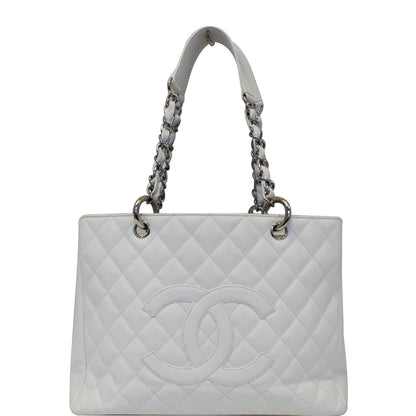 CHANEL Grand Shopping Quilted Caviar Leather Tote Bag White