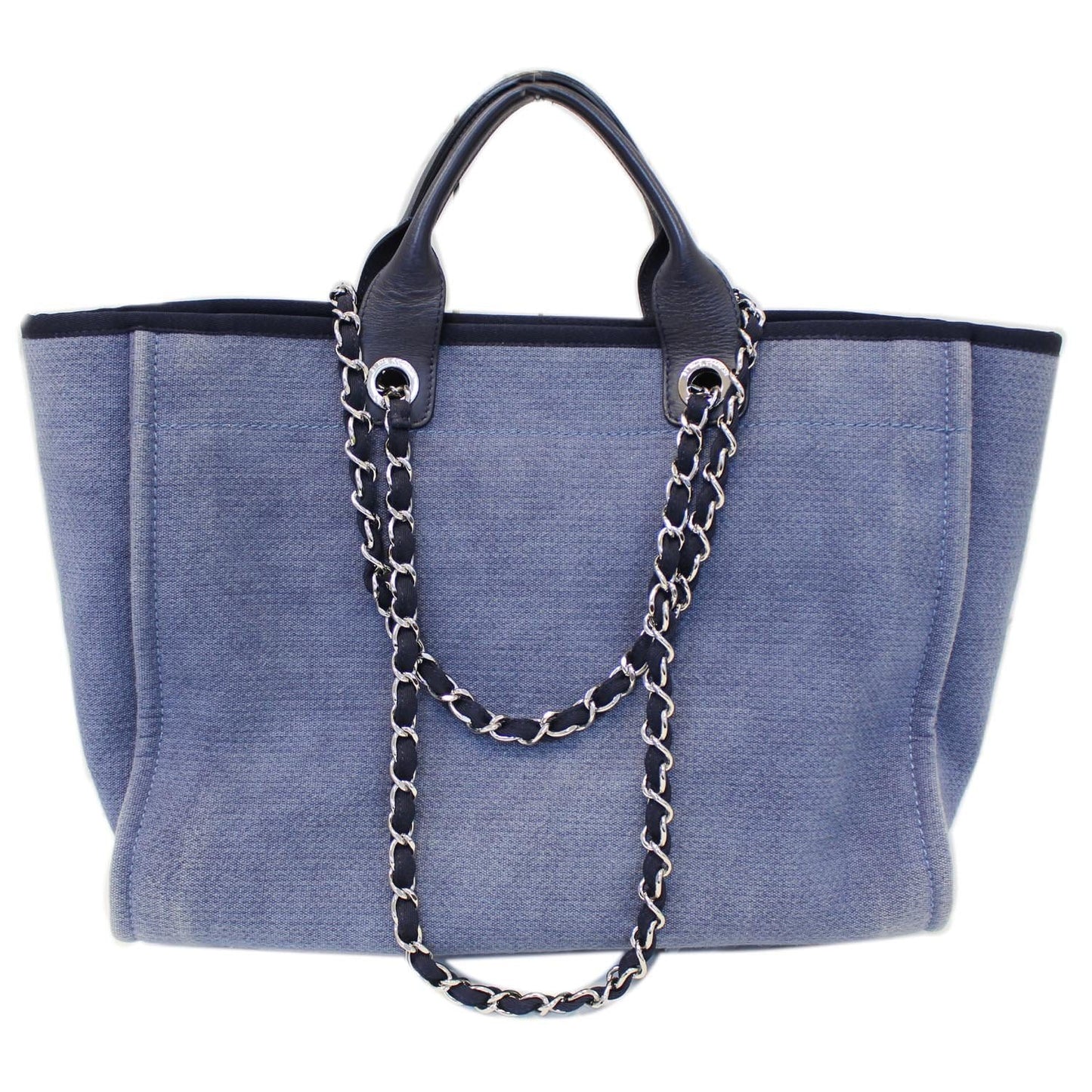 CHANEL Canvas Deauville Large Tote Denim Blue Shoulder Handbag