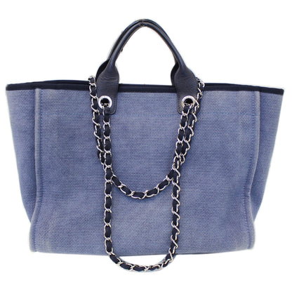 CHANEL Canvas Deauville Large Tote Denim Blue Shoulder Handbag