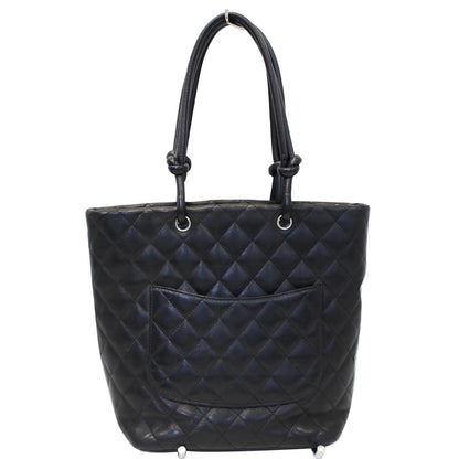 CHANEL Cambon Small Quilted Leather Tote Bag Black