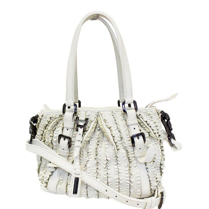 BURBERRY Ruffle Small Lowry White Leather Shoulder Bag - Last Call