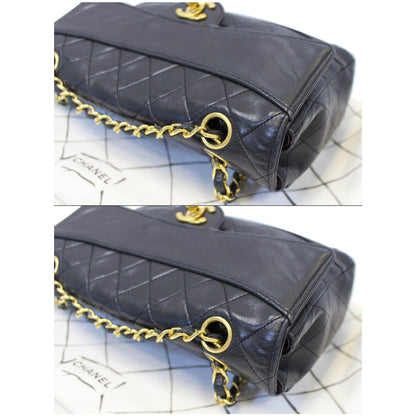 CHANEL Vintage Quilted Lambskin Leather Line Flap Bag Black