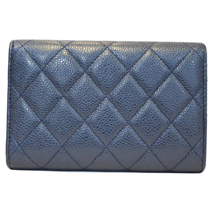 CHANEL Classic Flap Caviar Leather Wallet Navy Blue