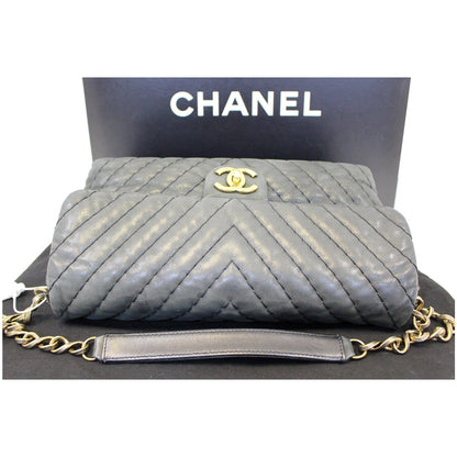 CHANEL Iridescent Calfskin Surpique Chevron Large Classic Flap Bag - Sale