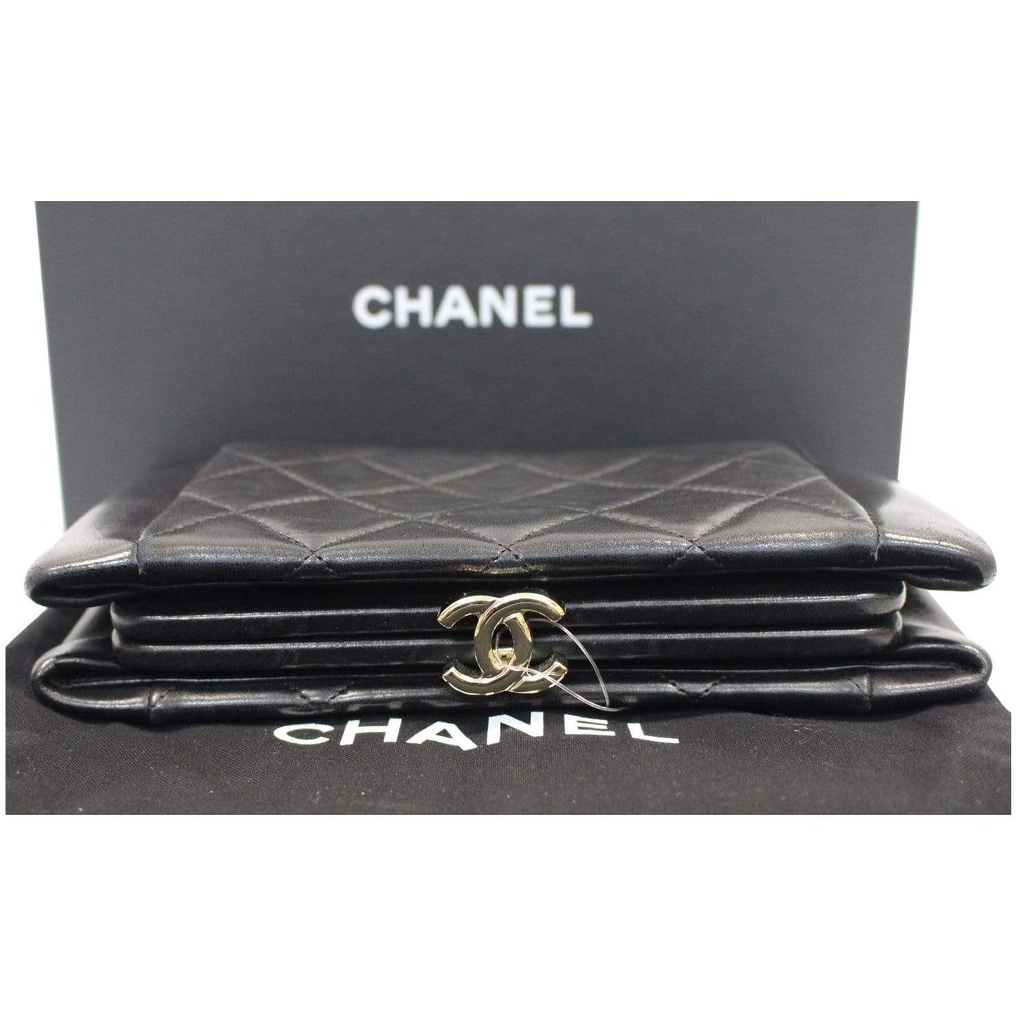 CHANEL Timeless CC Lock Lambskin Leather Clutch Bag Black - 25% OFF