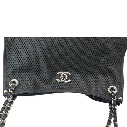 CHANEL Perforated Up In The Air Calfskin Tote Bag Black
