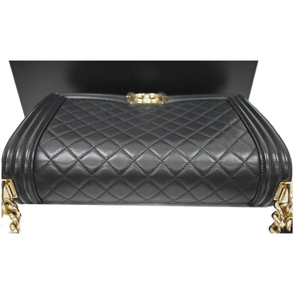 CHANEL Medium Boy Flap Lambskin Leather Shoulder Bag Black