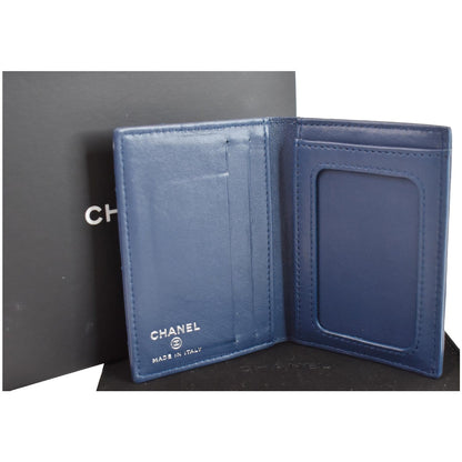 CHANEL Classic Folded Leather Card Holder Wallet Blue
