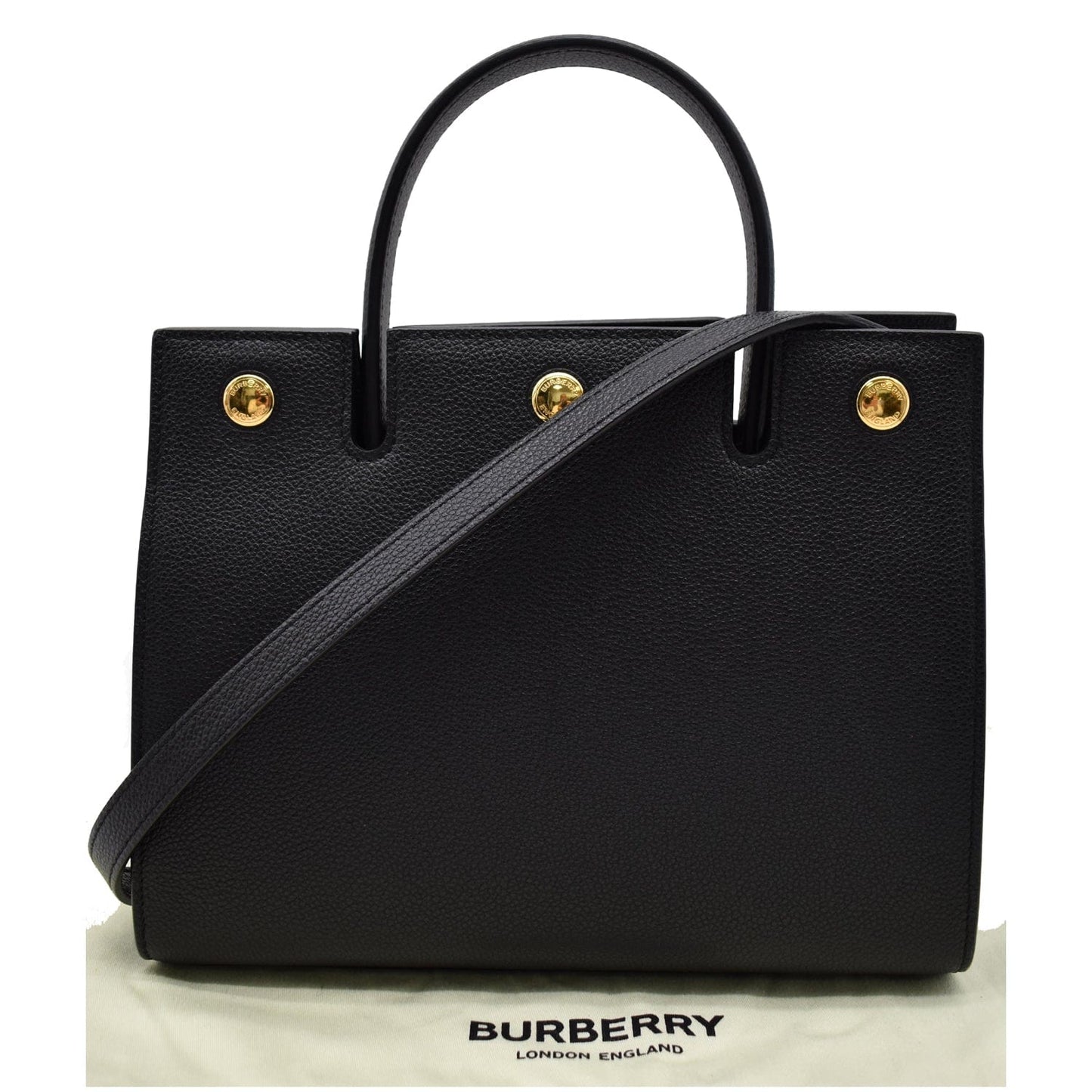 BURBERRY Mini Title Grainy Leather Top Handle Crossbody Bag Black