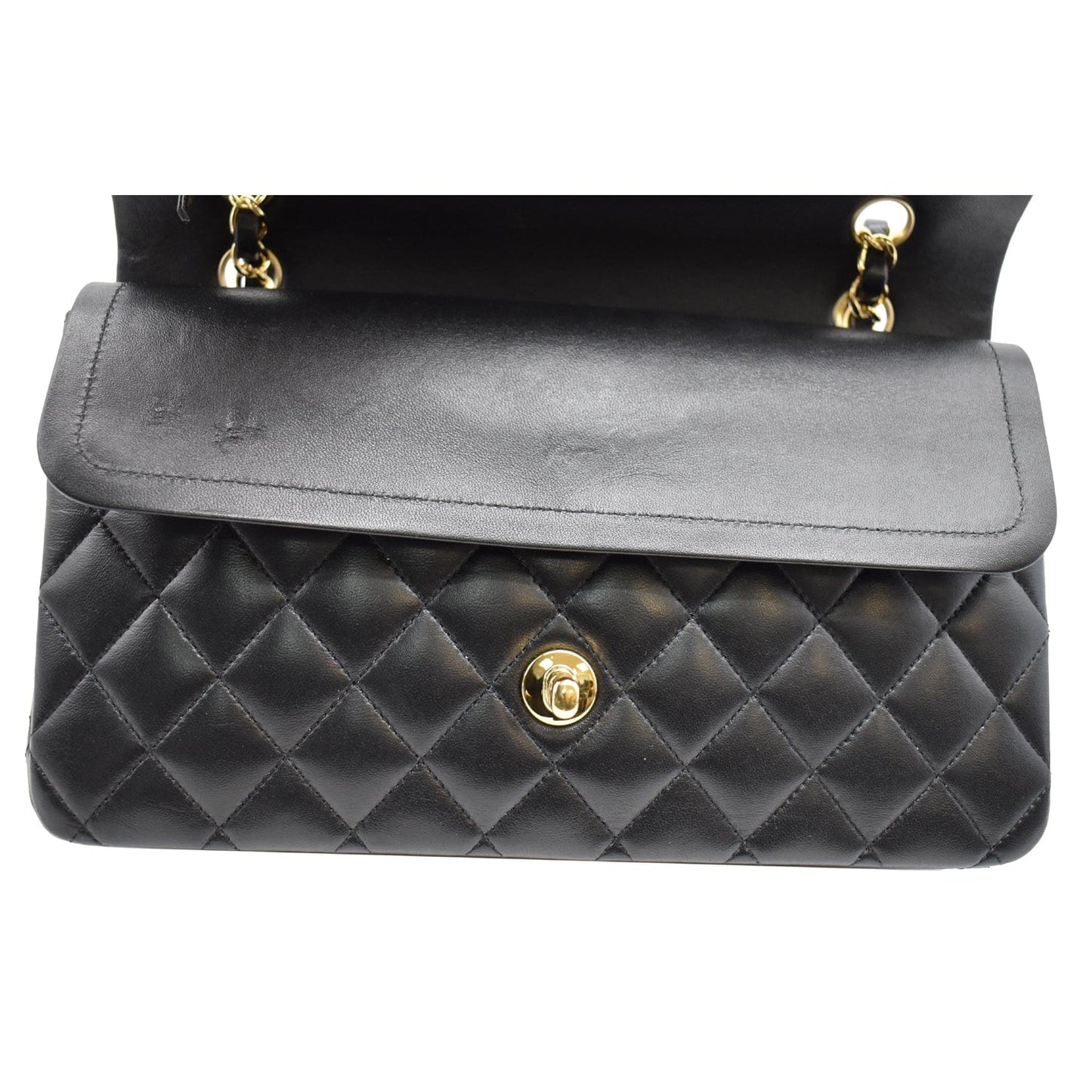 CHANEL Classic Double Flap Medium Leather Shoulder Bag Black