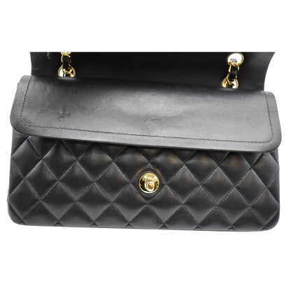 CHANEL Classic Double Flap Medium Leather Shoulder Bag Black