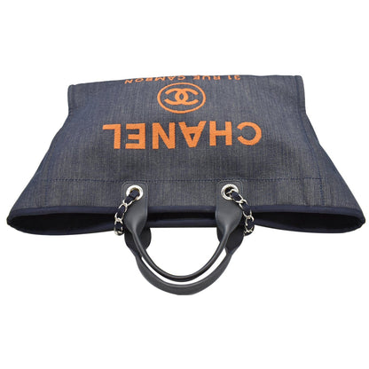 CHANEL Deauville Large Denim Shopping Tote Bag Dark Blue