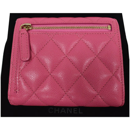 CHANEL CC Card Holder Caviar Quilted Leather Flap Wallet Pink