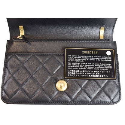 CHANEL Pearl Wallet On Chain Leather Crossbody Bag Black