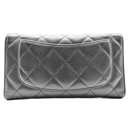 CHANEL Classic Flap Caviar Leather Card Holder Wallet Black