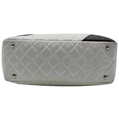 CHANEL Cambon Ligne Quilted Leather Bowler Tote Bag White - 10% OFF