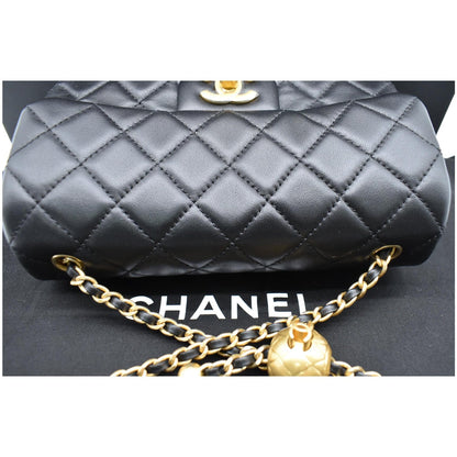 CHANEL Pearl Crush Mini Rectangular Flap Quilted Leather Crossbody Bag Black