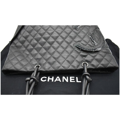 CHANEL Cambon Ligne Quilted Leather Large Tote Bag Black
