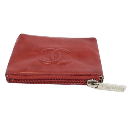 CHANEL CC Key Ring Lambskin Leather Coin Case Purse Red - Last Call