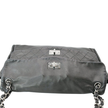 CHANEL Double Foldover Twist Closure Smooth Lambskin Tote Bag Black