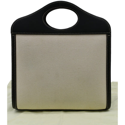 BURBERRY Mini Logo Graphic Canvas Leather Pocket Tote Bag Natural
