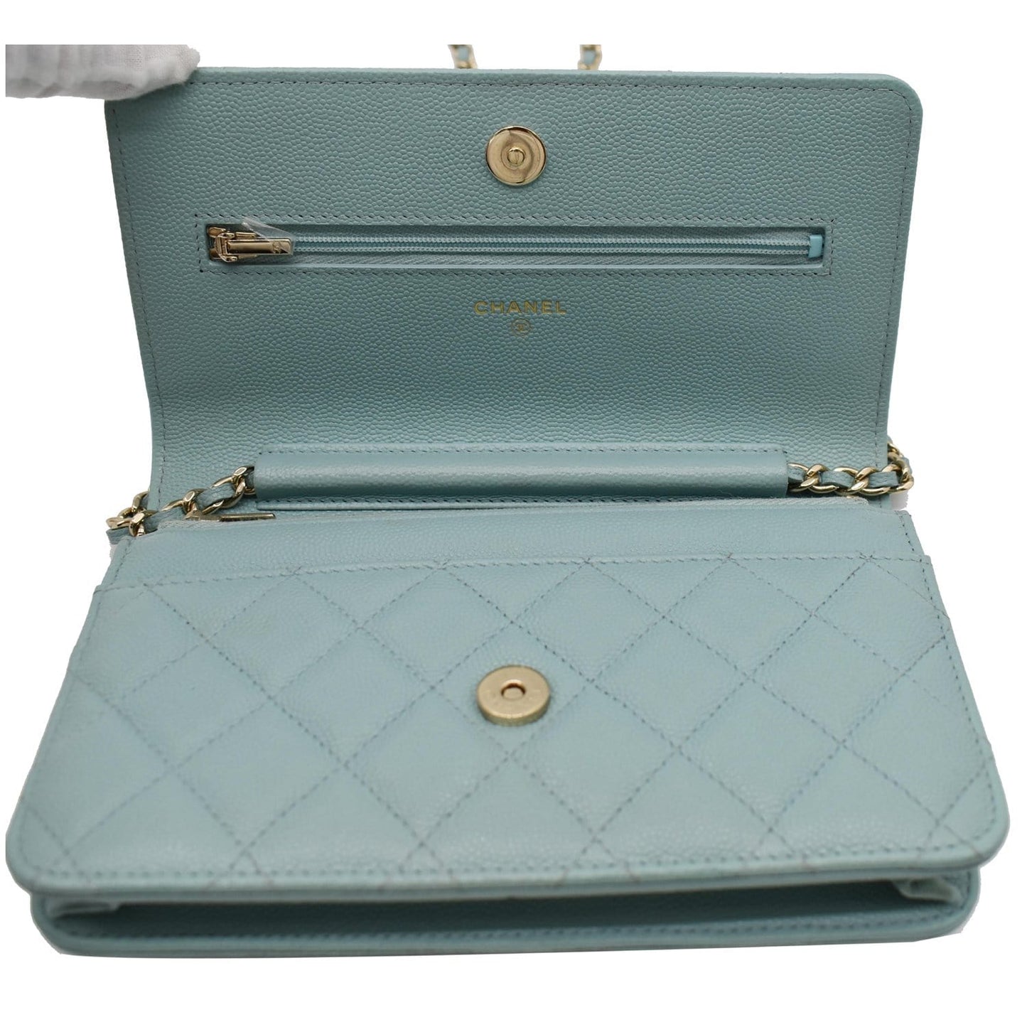 CHANEL CC WOC Caviar Leather Wallet On Chain Shoulder Bag Light Blue