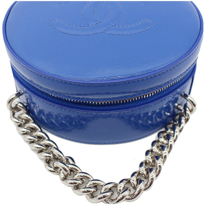 CHANEL Round as Earth Patent Leather Crossbody Bag Blue