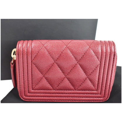 CHANEL Boy Zip Around Caviar Coin Purse Wallet Red