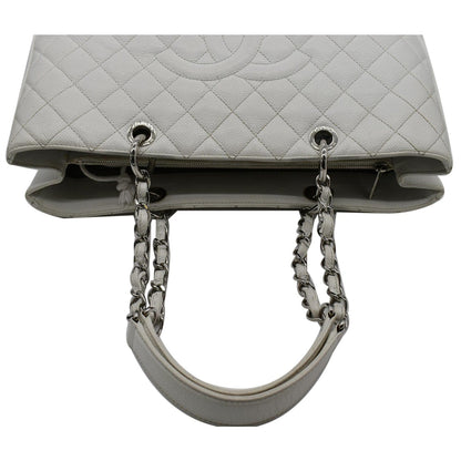CHANEL XL Grand Quilted Caviar Leather Shopping Tote Bag White