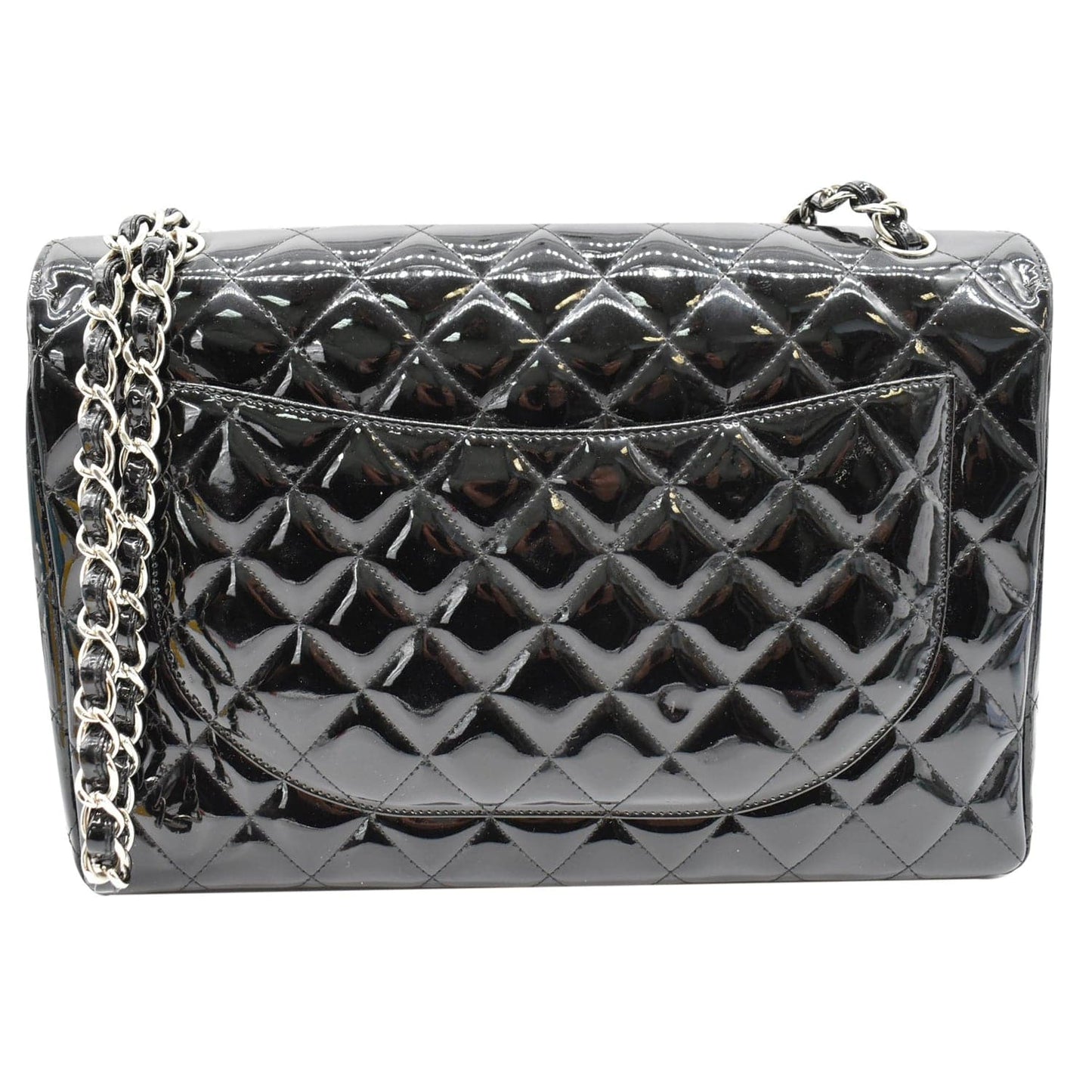 CHANEL Classic Maxi Single Flap Quilted Patent Leather Shoulder Bag Black