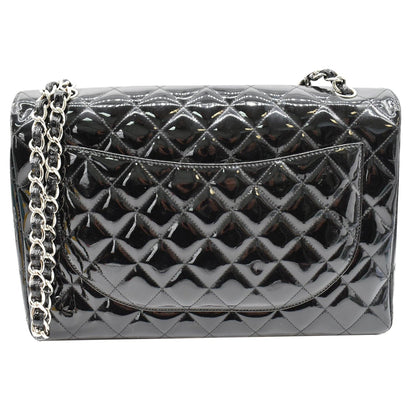 CHANEL Classic Maxi Single Flap Quilted Patent Leather Shoulder Bag Black