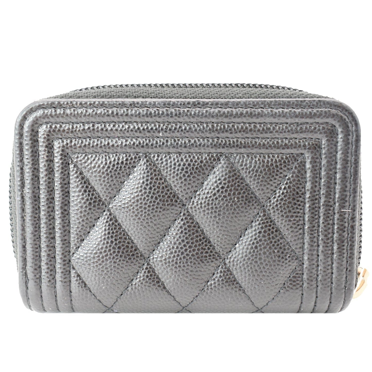CHANEL Boy Small Zipped Quilted Caviar Coin Purse Wallet Black