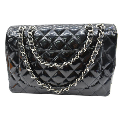 CHANEL Jumbo Single Flap Patent Leather Shoulder Bag Black