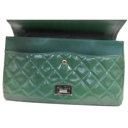 CHANEL 2.55 Reissue Double Flap Patent Leather Shoulder Bag Green