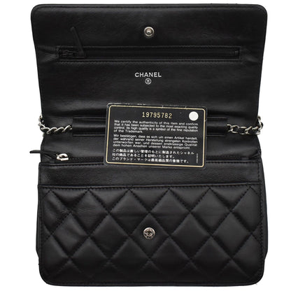 CHANEL WOC Lambskin Leather Chain Crossbody Bag Black