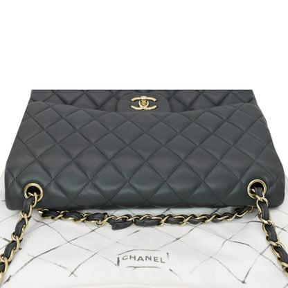 CHANEL Classic Jumbo Double Flap Lambskin Leather Shoulder Bag Grey