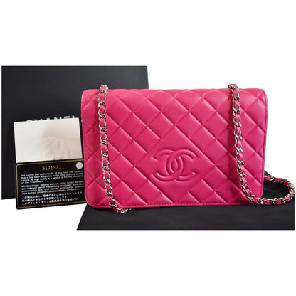 CHANEL Quilted Diamond CC Wallet On Chain WOC Crossbody Bag Fuchsia